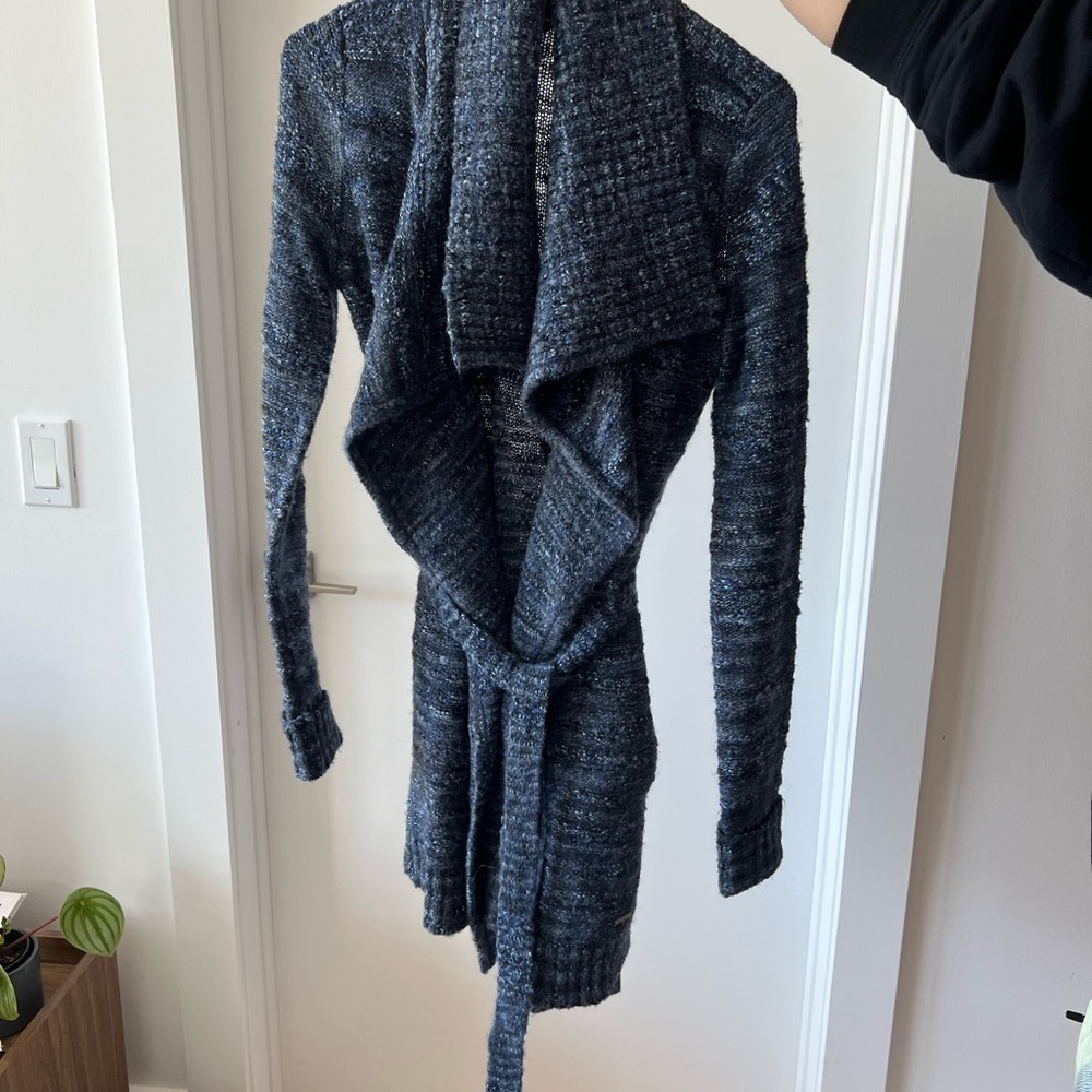 Women's Blue Knit Wrap Sweater